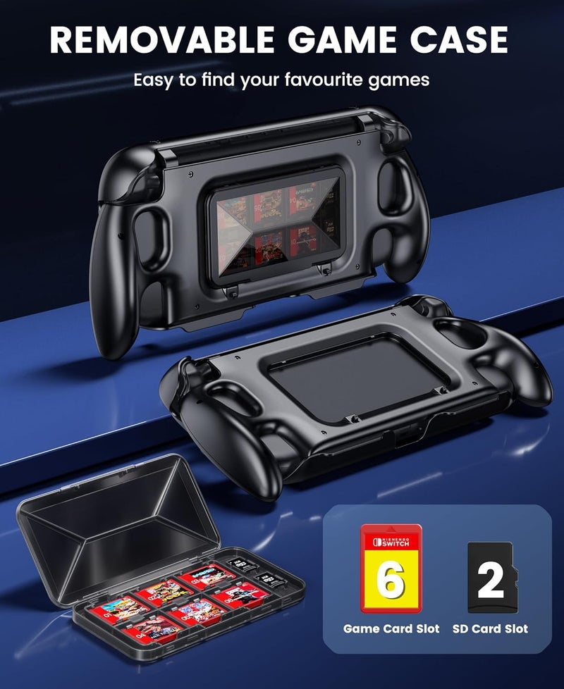EXTREMECOOL Switch 2 Grip - Ergonomic Hard Shell with 6 Game Slots & Front Cover | Handheld Mode Only | NOT Dockable | Lightweight & Travel-Ready Protective Shell (Black) - Image 5